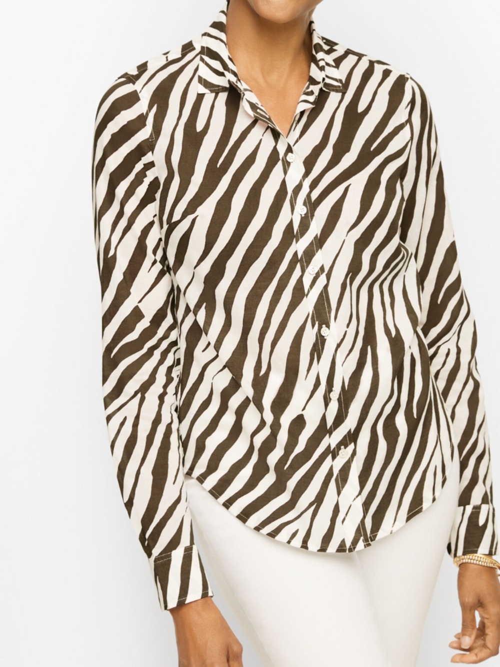 Talbots Brown and White Zebra-Print Button-Down Shirt